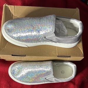 Sparkly Silver Kids Slip-On Shoes